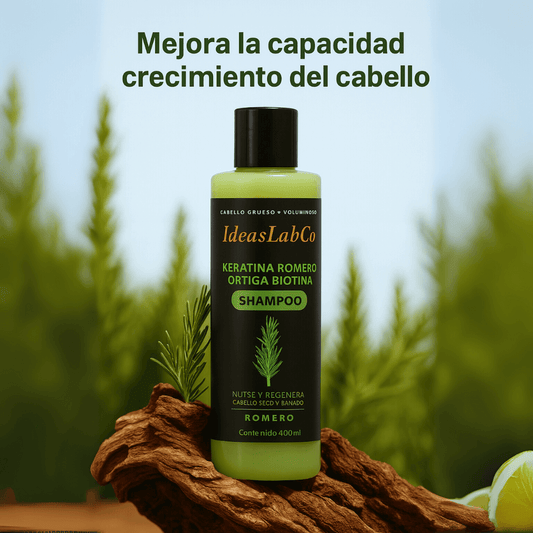 Keratina + Romero + Ortiga + Biotina - Champú Nutritivo y Regenerador para Cabello Grueso y Voluminoso (400 ml) - IdeasLabCo™
