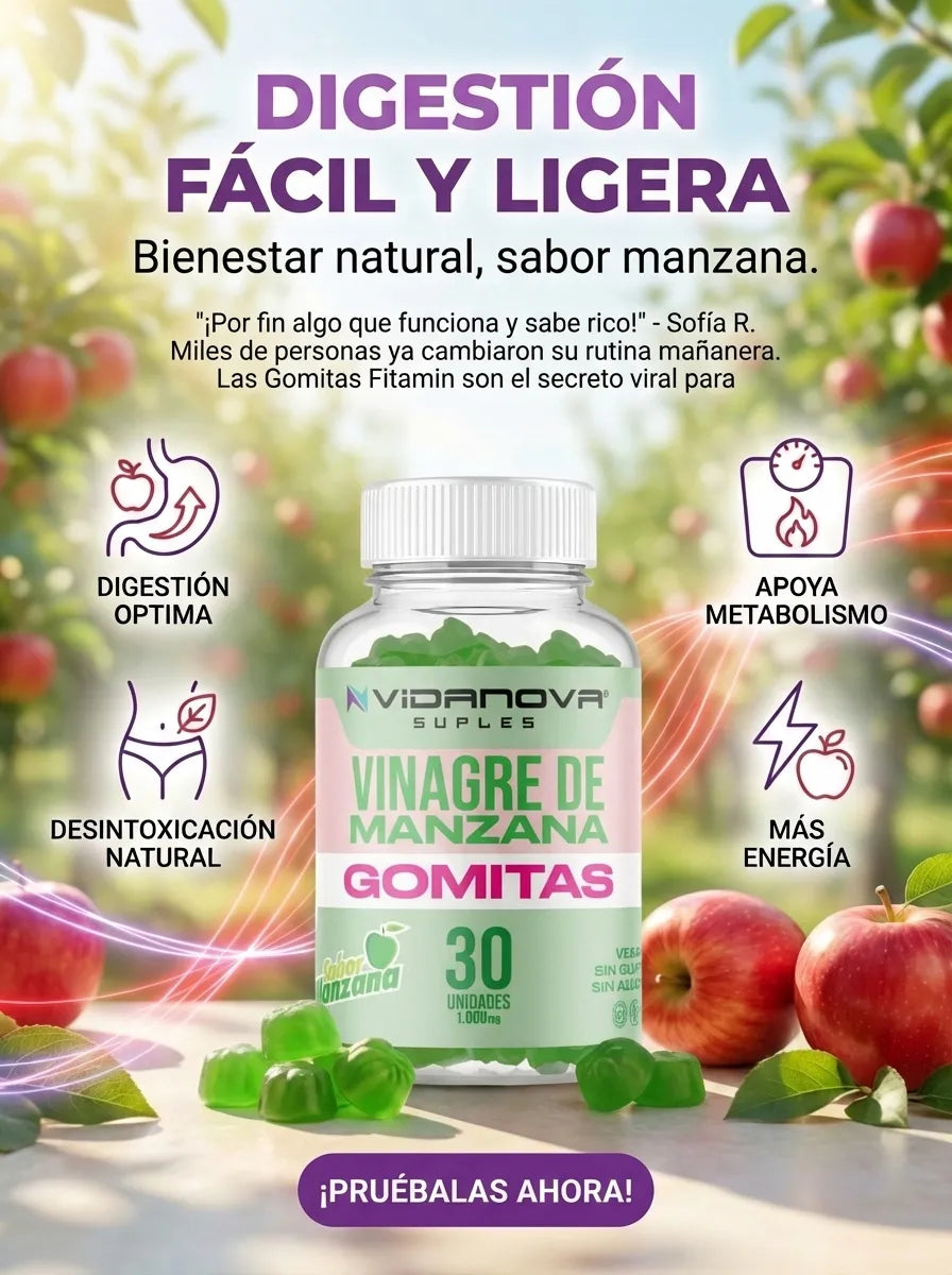 Gomitas de Vinagre de Manzana: Quema Grasa, Acelera Metabolismo y Controla Apetito (30 Gomitas) Vidanova