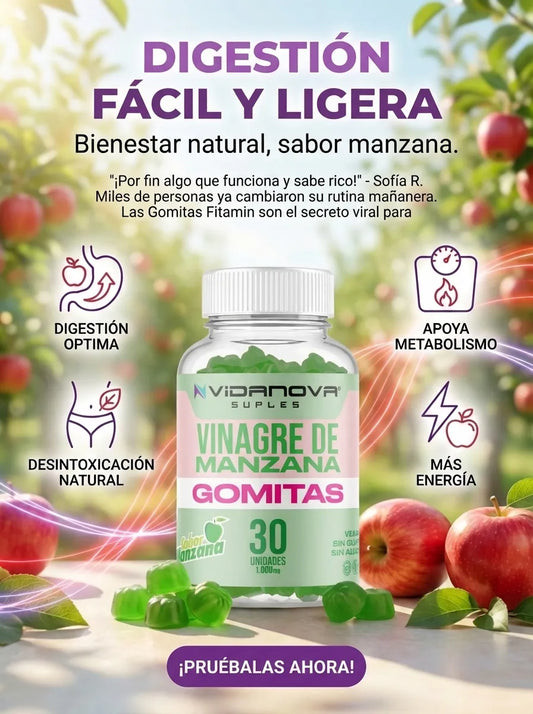 Gomitas de Vinagre de Manzana: Quema Grasa, Acelera Metabolismo y Controla Apetito (30 Gomitas) Vidanova