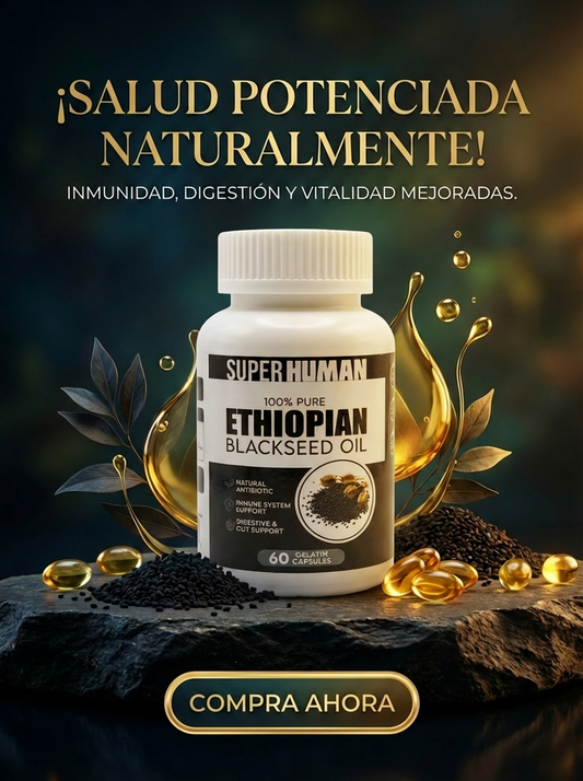 SUPER HUMAN Ethiopian Black Seed Oil – Aceite de Semilla Negra Etíope Alta Potencia (60 Gelatin Capsules)